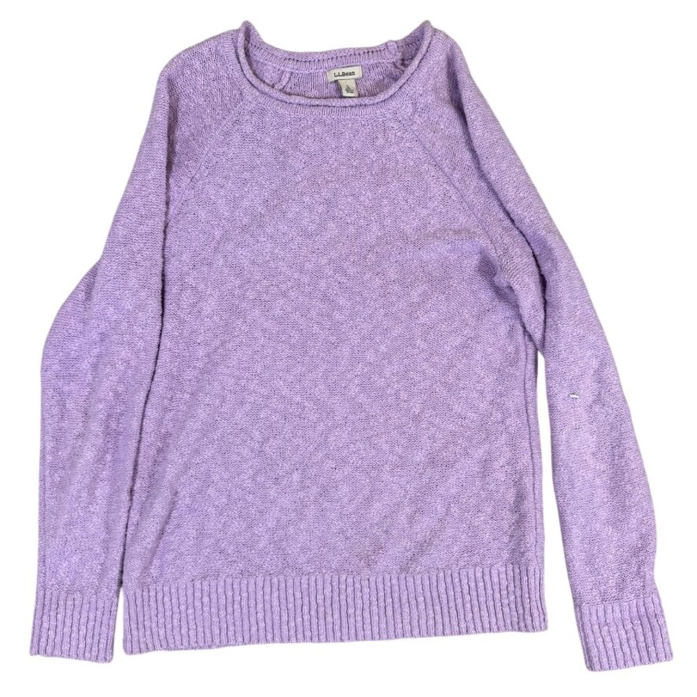 LL Bean Womens Small Purple Textured Marled Raglan Crewneck Pullover Sweater